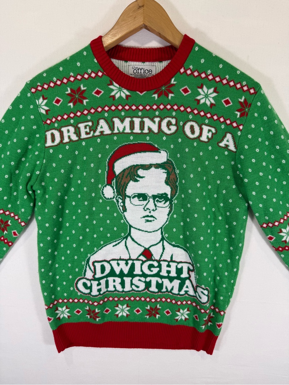 Tipsy Elves Green and Red 'Dreaming of a Dwight Christmas' Crewneck Sweater
